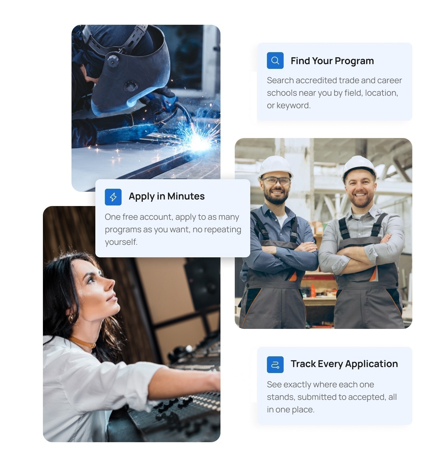 Find your program, apply in minutes, and track every application